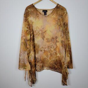 Vtg Lane Bryant Women Dark Floral Top Sz 18/20 Sheer Fairy Grunge Assymetric Hem